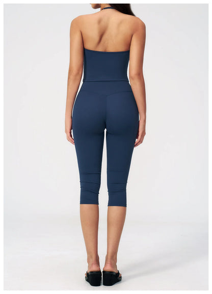 Women Tracksuit Yoga Set 2PCS Sports Set Short Sleeve Fitness Outfits Workout Clothes Running Capri Pants Gym Suit Athletic Wear