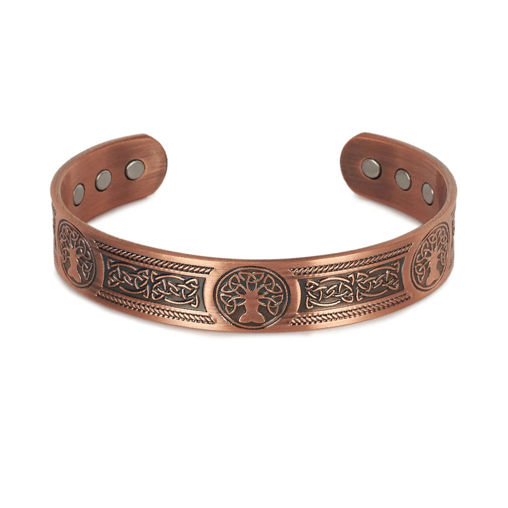 Vinterly Pure Copper Bracelet Yggdrasil Viking Adjustable Magnetic Bangles Arthritis Relief Health High Magnet Jewelry Resizable