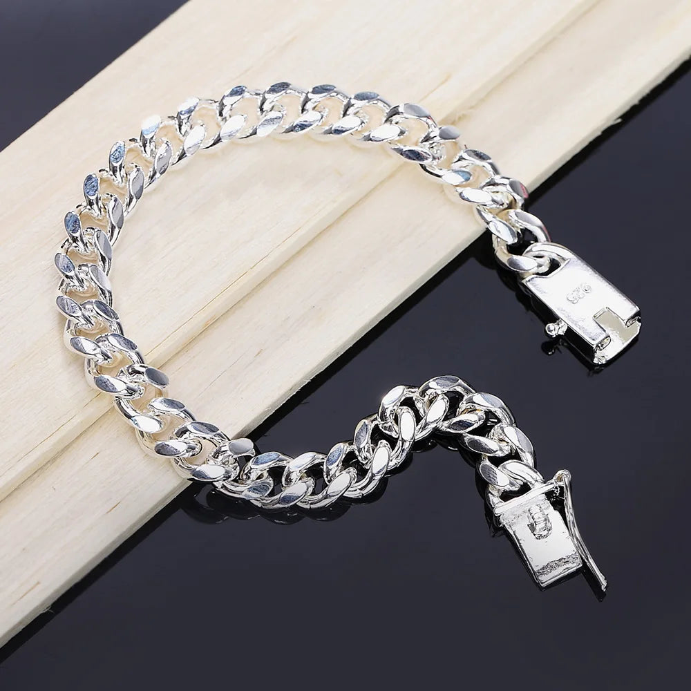 Hot New 925 Sterling Silver Bracelets 10mm Trend Wild Men'S Chain Wedding Party Gifts High Quality Fashion Jewelry 20cm