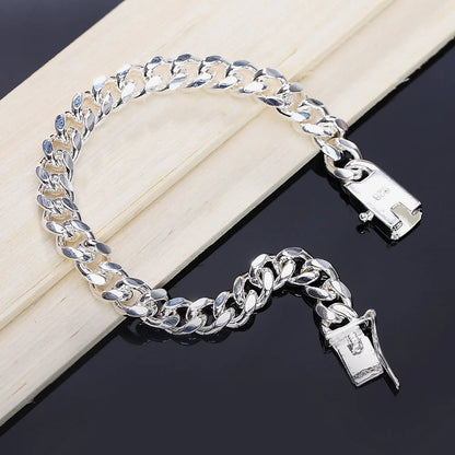 Hot New 925 Sterling Silver Bracelets 10mm Trend Wild Men'S Chain Wedding Party Gifts High Quality Fashion Jewelry 20cm