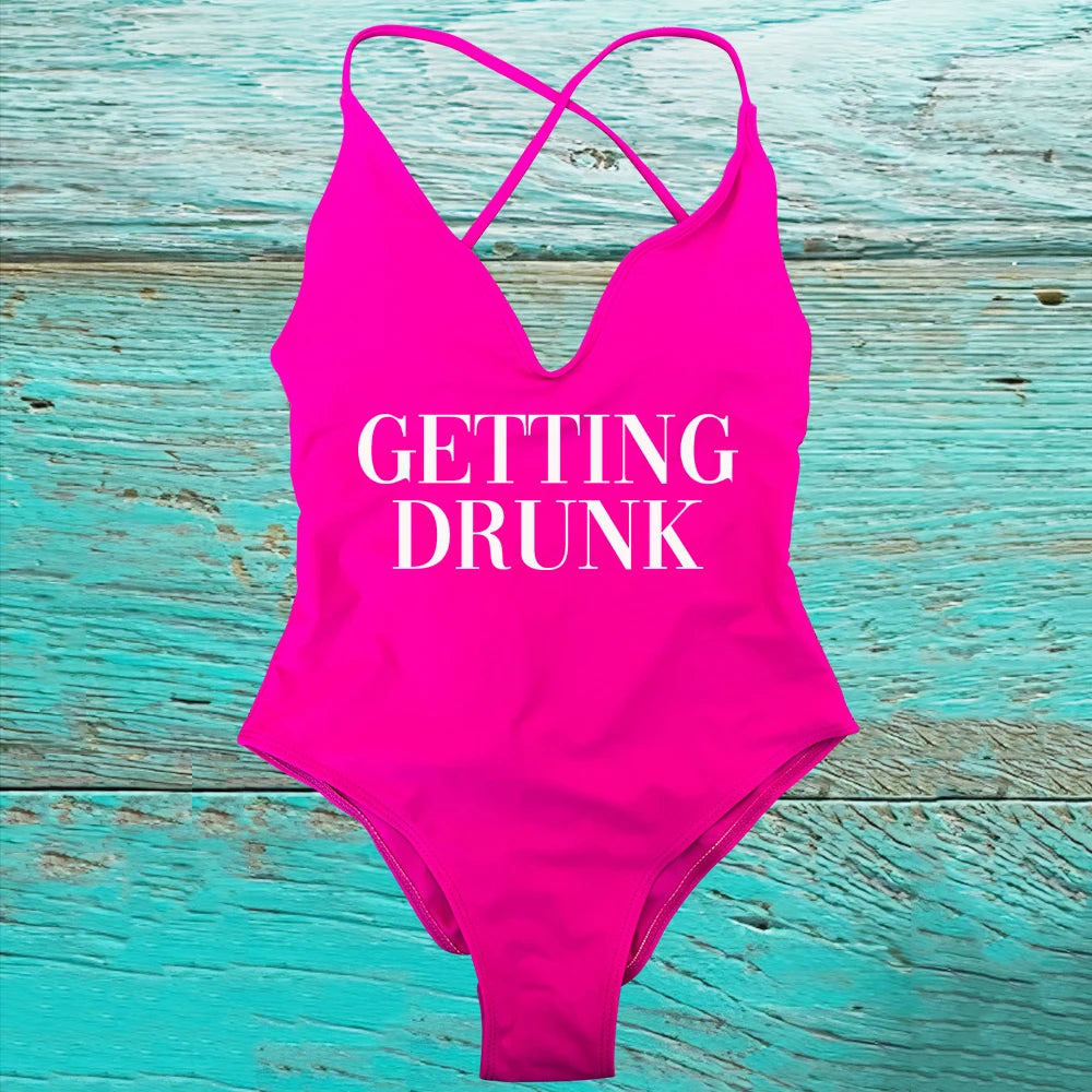 GETTING MARRIED Padded Bride  One Piece Swimsuit GETTING DRUNK Women Swimwear Bathing Suit Swimming Suit Summer SQUAD Beachwear