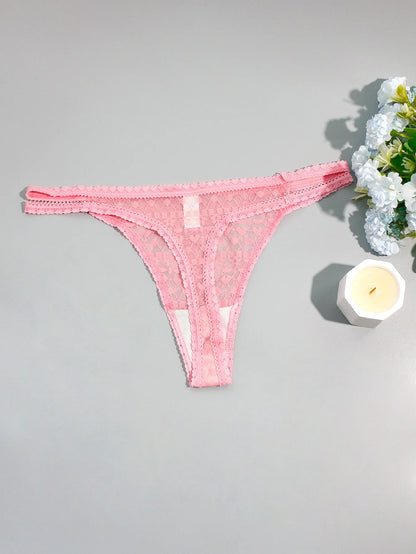 5-Pack Sexy Lace Double-Layer Thin Strap Full Lace Women's Thong Underwear Comfortable Breathable Cotton Lined Briefs