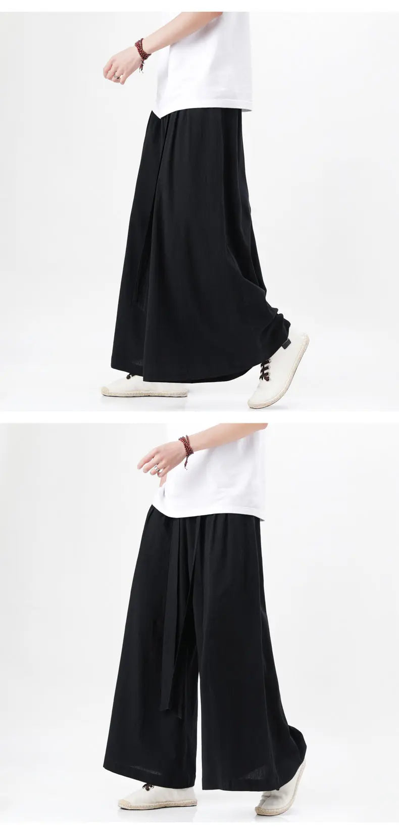 Chinese Style Linen Cotton Retro Pants Man Summer Kimono  Solid Color Traditional Pants Male Streetwear Casual Wide-Leg Trousers