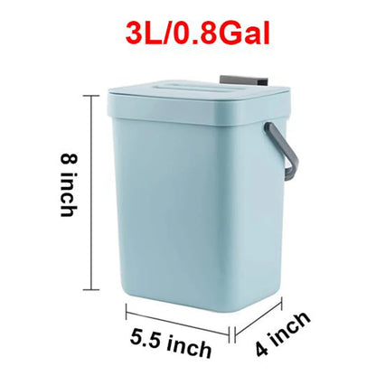 Small Plastic Trash Can - Hanging Under Sink Bin with Lid | Eco Friendly Kitchen Waste Bin