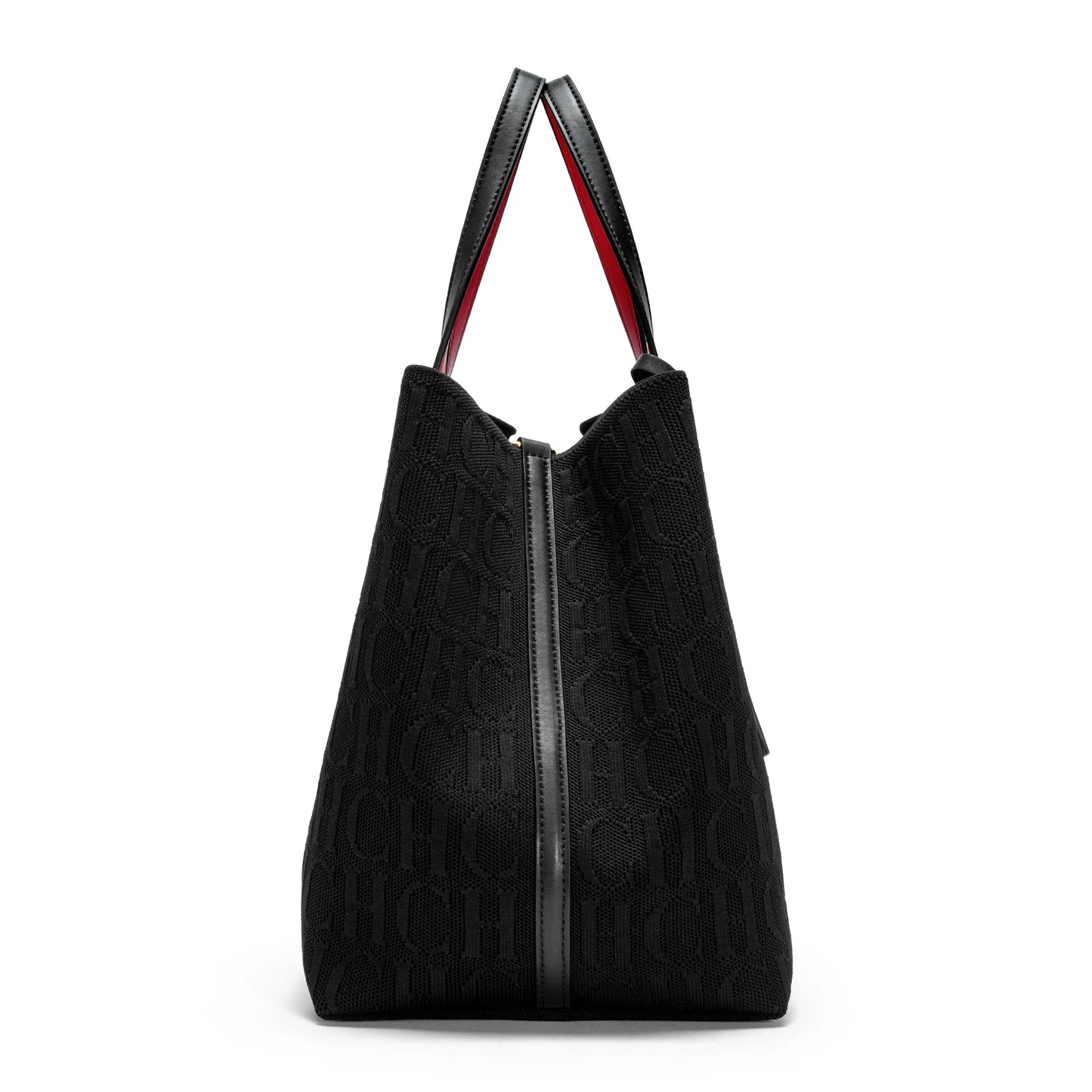 Large Capacity Tote Bag - Black Knitted Shopping Bag 27x20x28cm Durable Polyester
