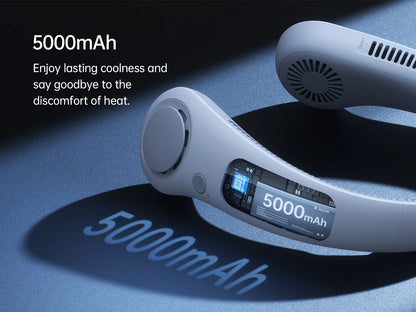 JISULIFE Portable Neck Fan Upgraded, 5000mAh Battery, Necksupport, 5 Speeds Gears Adjustment, Outdoor Wearable Hands-Free Fan