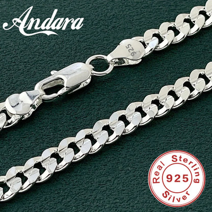 Hot high quality 925 Sterling silver charm 7MM Chain bracelets neckalces jewelry set for man women fashion Party wedding gifts