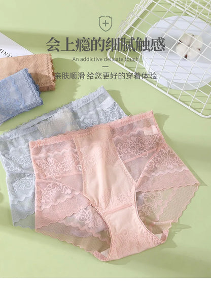 Plus size Luxury High Waist Panties Women Summer Sexy Hollow Underwear Cotton crotch Breathable Briefs Lingerie Lace Underpants