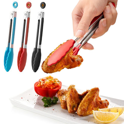 Silicone Kitchen Tongs – Non-Slip Stainless Steel Cooking & BBQ Clamp