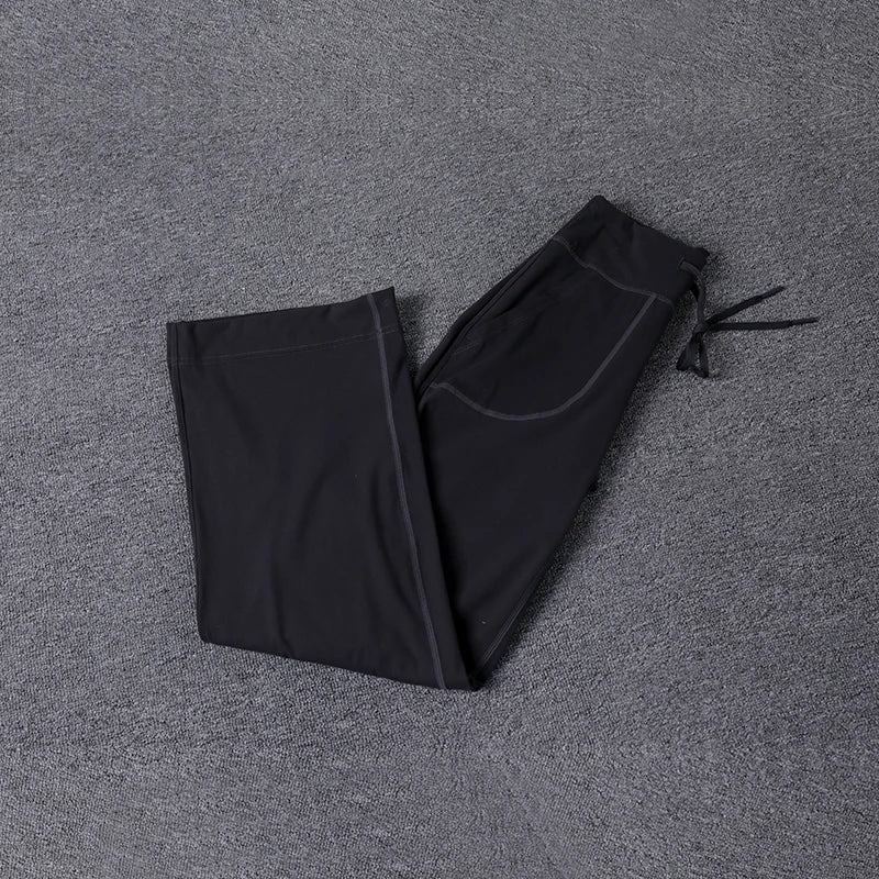 High Quality High-waist Loose Straight-leg Yoga Pants Women's Skin Friendly Nudity Casual Drawstring Quick-dry Gym Bell-bottoms
