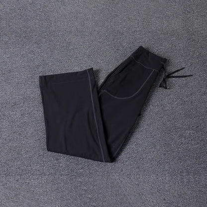 High Quality High-waist Loose Straight-leg Yoga Pants Women's Skin Friendly Nudity Casual Drawstring Quick-dry Gym Bell-bottoms