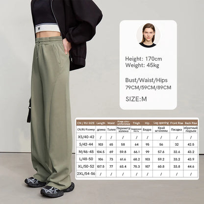 Amii Cotton Pants For Woman 2026 Autumn New Adjustable Rubber Band Waist Casual Pants Long Wide Leg Knit Women Trousers 12641040