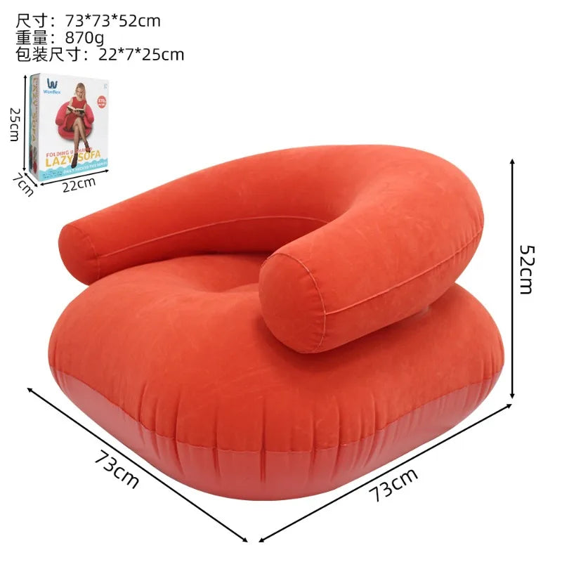 Inflatable Lazy Sofa U-shaped Flocking with Armrests, Backrest Seat Outdoor Pvc Indoor Portable Single Inflatable Sofa