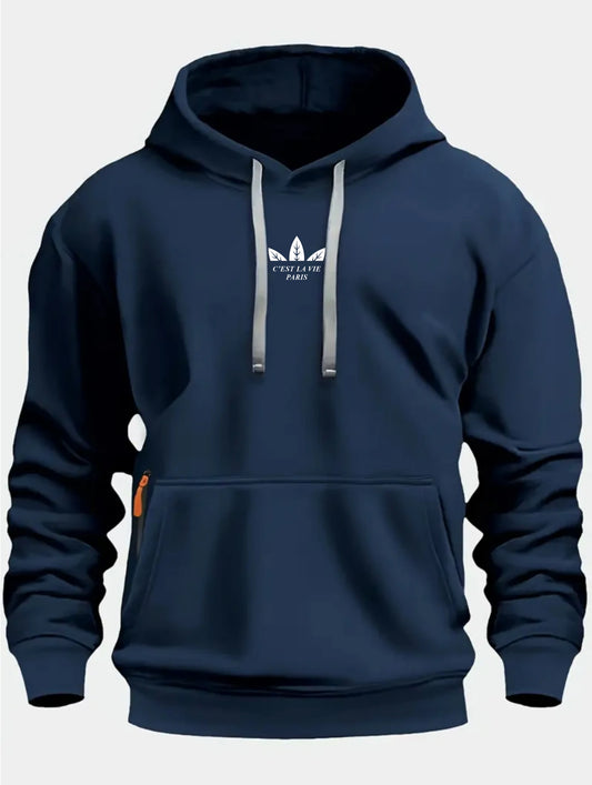 Autumn and Winter New Men's Printed Fleece Hoodie High Quality Solid Color Hoodie Men's Fashion Street Style Sportswear