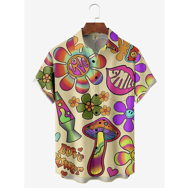Floral Shirts Men's Hawaii Shirts Holiday Party Blouse Cuba Style Lapel Beach Shirt Flower Camisas Short-sleeved Womens Clothes