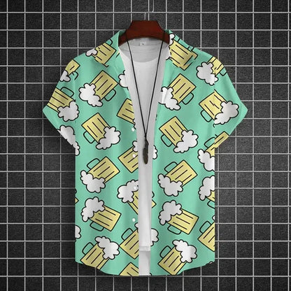 Hawaiian Shirt For Men 3d Beer Printed Short Sleeve Shirts Party Tees Summer Casual Tops Loose Oversized Clothing