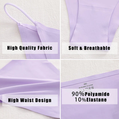 4PCS/Set Seamless Thin Strap Thong Underwear Women Low Rise Briefs Ice Silk Comfortable Panties Multi Color No Trace Lingerie