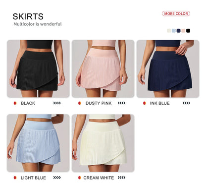 SOISOU Nylon Women Two Pieces Yoga Set Ribbed V-Neck Gym Top Sport Tennis Skirt 2pcs Suit Sportswear Workout Clothes 5 Colors