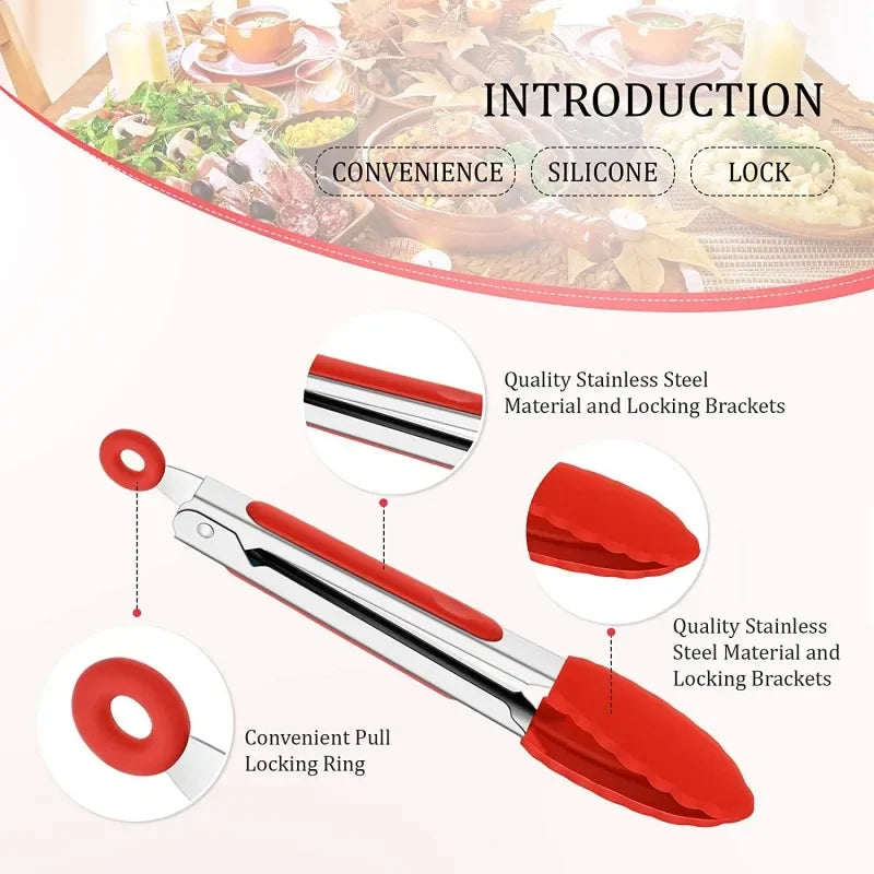 Silicone Kitchen Tongs – Non-Slip Stainless Steel Cooking & BBQ Clamp