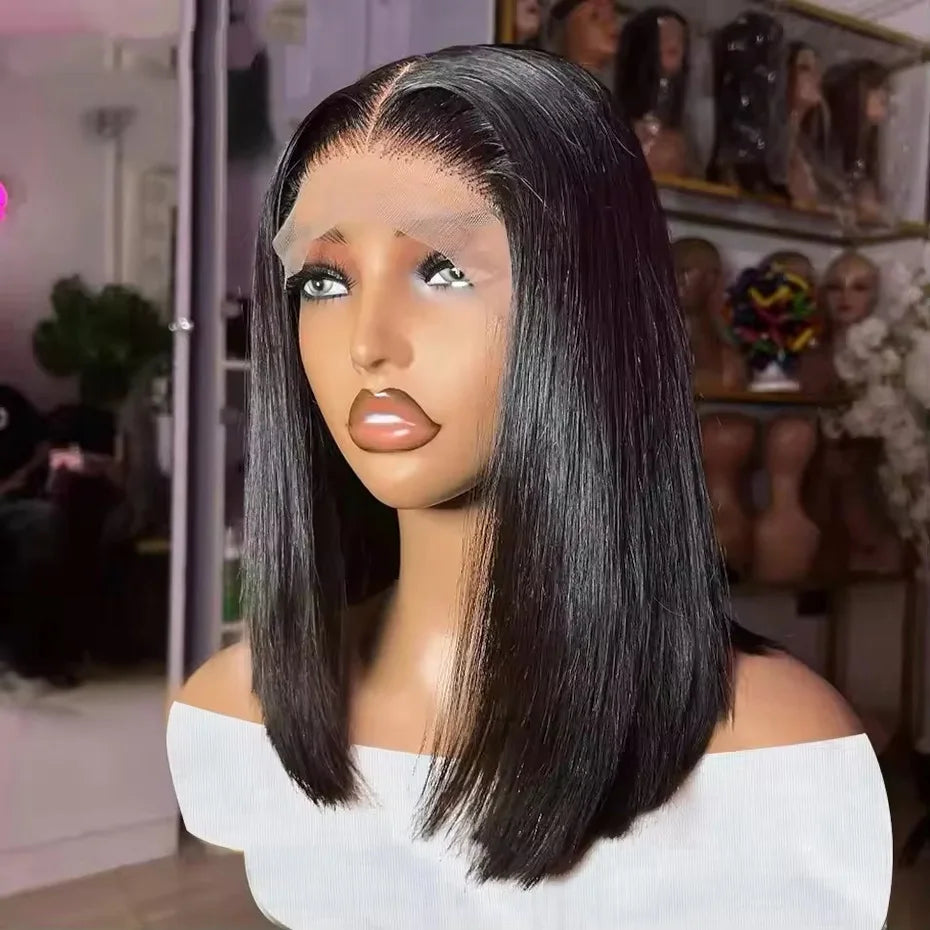 Vietnamese Human Hair Wig - 13x6 Lace Frontal Wig, 250% Density, Natural Black Bob