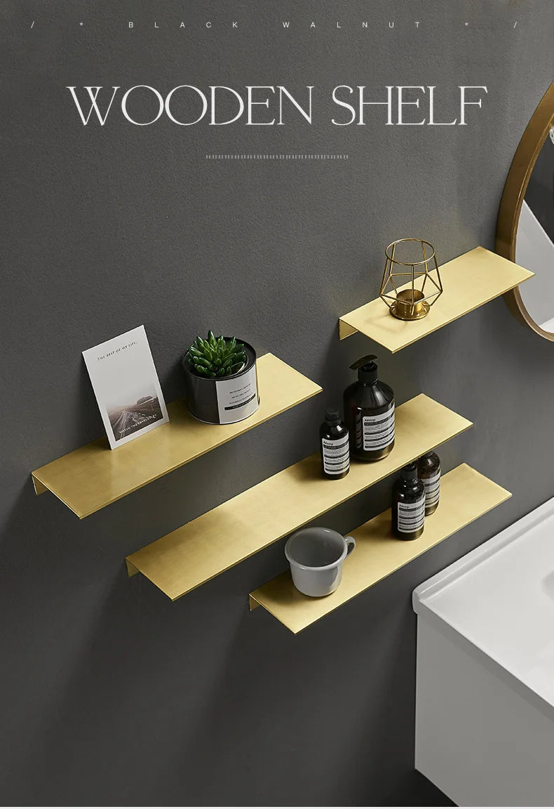 Modern Brushed Gold Bathroom Shelf - 30-50cm Wall Storage Rack