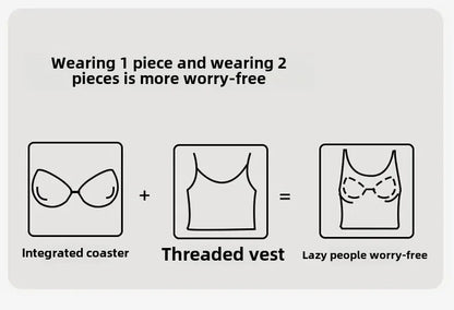 Threaded Halter Neck Camisole Top With Build-in Bra High Elastic Slim-fitting Sling Fixed Cup Breathable Women Underwear