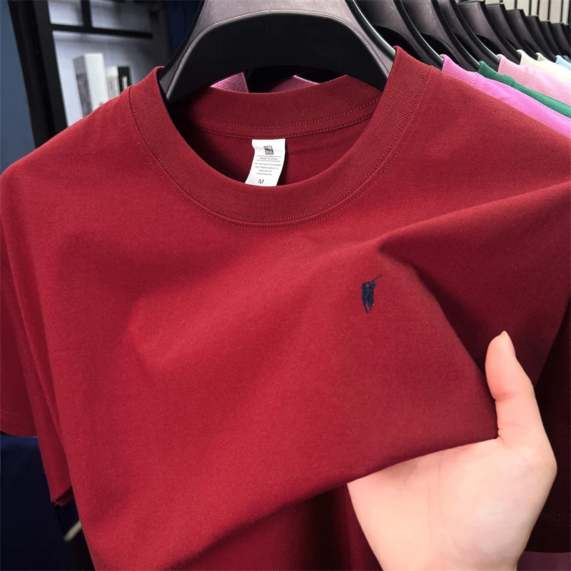 Xiaoma Embroidery Casual Pure Cotton Short Sleeved T-shirt for Young Men, Round Neck Solid Color T-shirt for Men