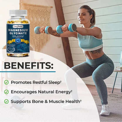 Alxfresh Magnesium Glycinate 500mg Capsule Zinc Vitamin D3 B6 for Muscle, Joint, Nerve Sleep Quality, Anxiety Stress Mood Health