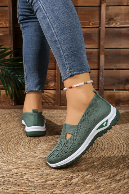 Women's casual sports shoes, solid color breathable sports soft-soled lightweight walking shoes, low-top knitted casual shoes