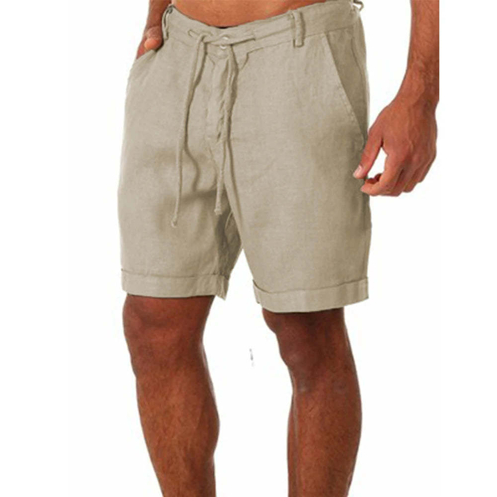 KB New Men's Cotton Linen shorts Pants Male Summer Breathable Solid Color Linen Trousers Fitness Streetwear S-4XL