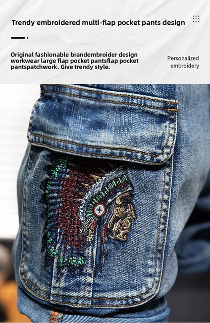 Men's Denim Shorts - Multi-Pocket Cargo Summer Jeans | Loose Fit, Midweight Fabric