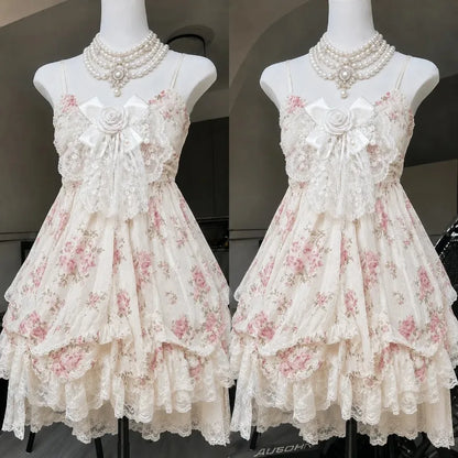 Gothic Retro Sweet Bud Mini Dress Women Harajuku Y2k Strap Dress Y2K Aesthetic Club Party Fashion Outfits