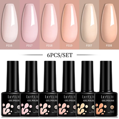 Gel Nail Polish Set - 6Pcs 7ML UV Gel Varnish | Bright Pink Semi Permanent Soak Off