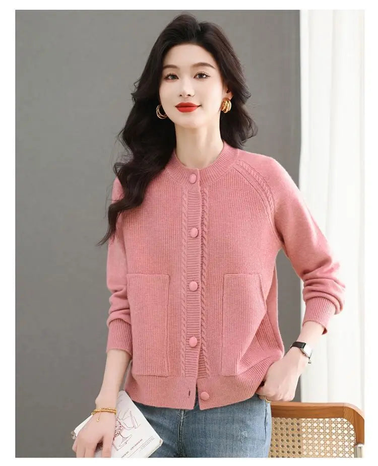 Women's New Spring and Autumn Cardigan Sweater with Loose Cardigan Sweater Jacket