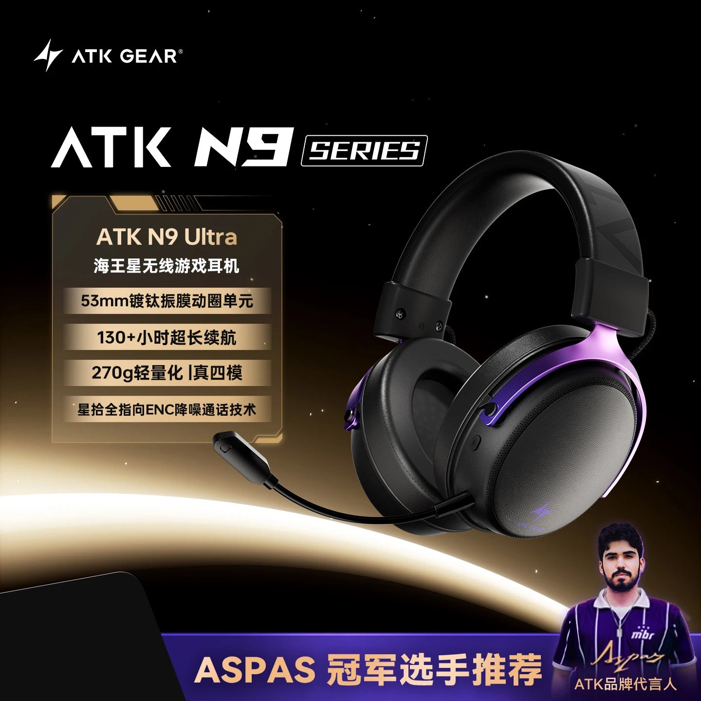 ATK M1 Game Headset Three Mode Wireless Headworn PS5  PC Gaming Headset Microphone Virtual 7.1 Surround Noise Reduction Headset