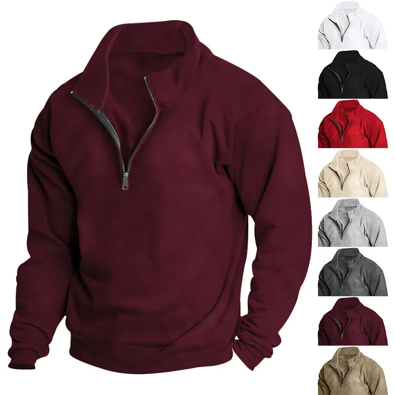 Autumn and winter new men's fleece sweatshirt stand-up collar half zipper long sleeve cross-border European trend men's top