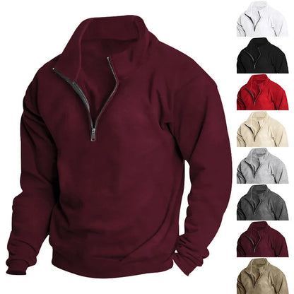 Autumn and winter new men's fleece sweatshirt stand-up collar half zipper long sleeve cross-border European trend men's top
