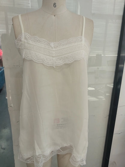 Lace Trim Sling Dress - Sleeveless Slim Fit Mini Dress With Natural Waistline