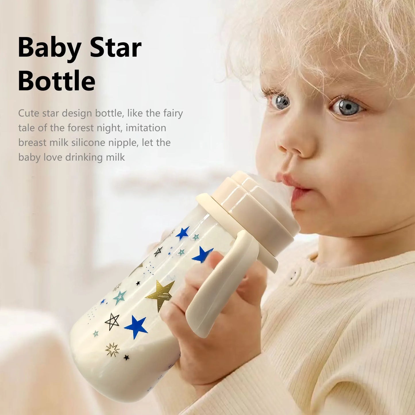 1PC 330ml large-capacity baby feeding bottle star PP bottle wide diameter anti-fall lightweight ergonomic handle design