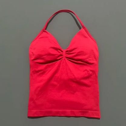 Women Yoga Vest - Longline Strappy Top | Breathable Fitness Tank Top Open Back Halter