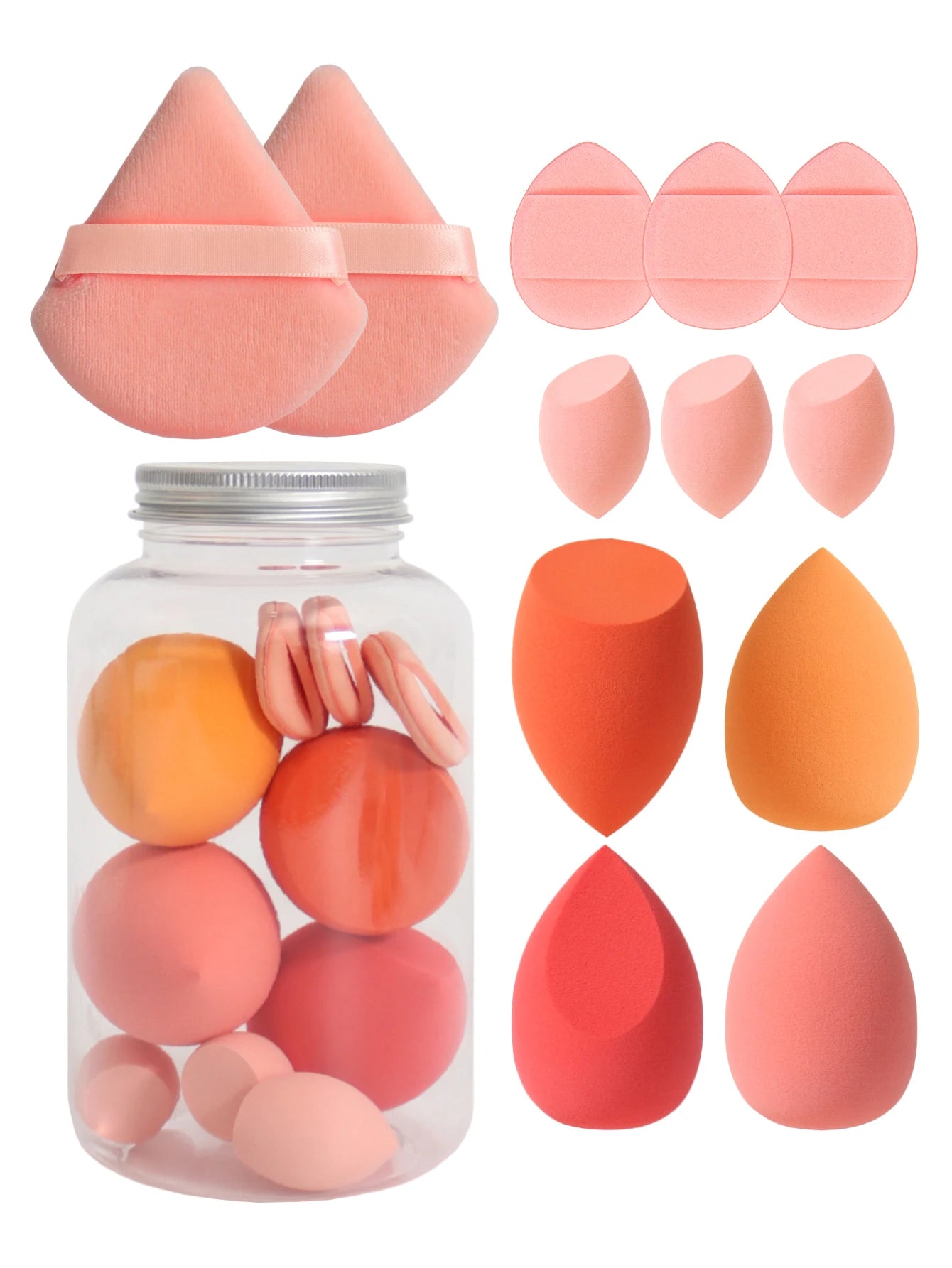 Makeup Sponge Set – 12 Piece Latex Free Sponges with Storage Jar for Wet Dry Use