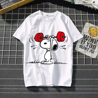 2025 New Snoopy Printing Cotton T-shirt Animation Cartoon Men and Women with The Same Loose Pure Cotton Cute Pure Cotton Top