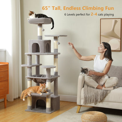 Large Cat Tree - Multi Level Indoor Cat Tower With Sisal Covered Posts & Spacious Condo
