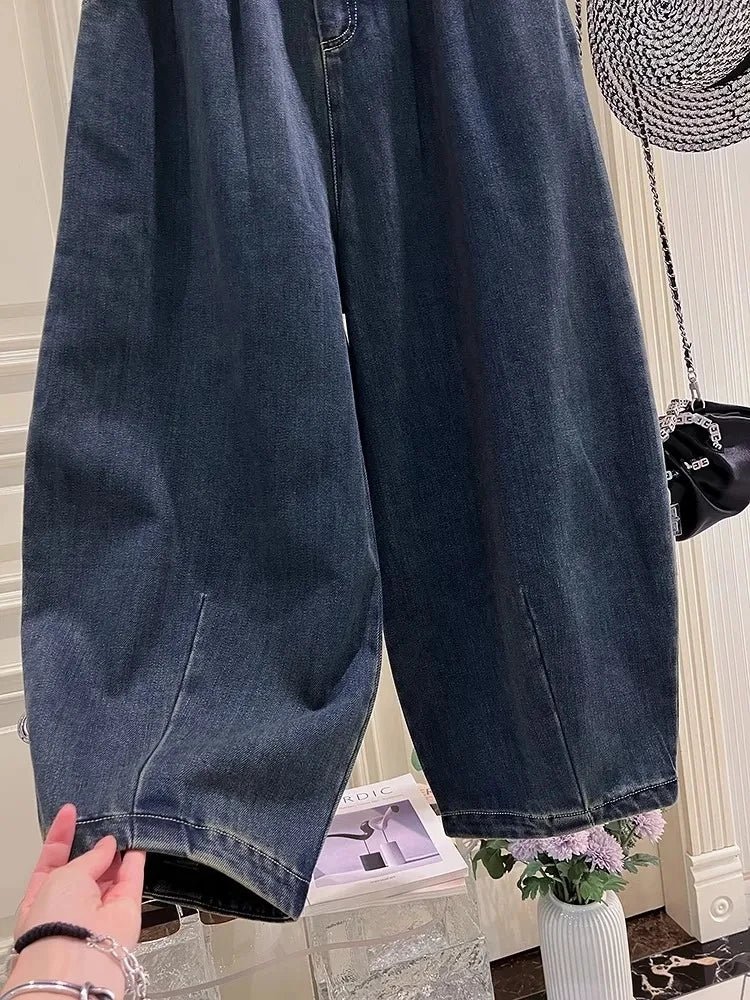 Plus Size 5XL 140kg Summer Autumn Ankle-Length Pants Elastic Wasit Wide Leg Jeans for Woman Big size Jeans Oversized Women