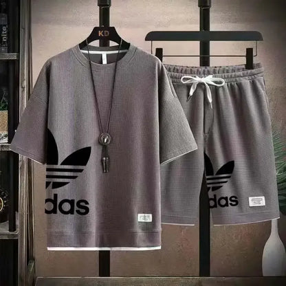 Summer 2026 New Men's pullover sportswear Set, fashionable basketball men's casual short-sleeved T-shirt + shorts two-piece set