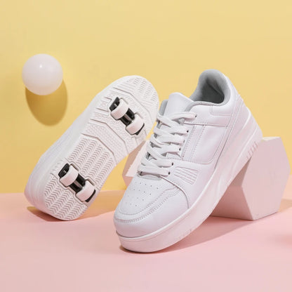 Roller Skate Shoes - Kids 4 Wheel Skates With Durable TPR Outsole & Lace-Up Closure
