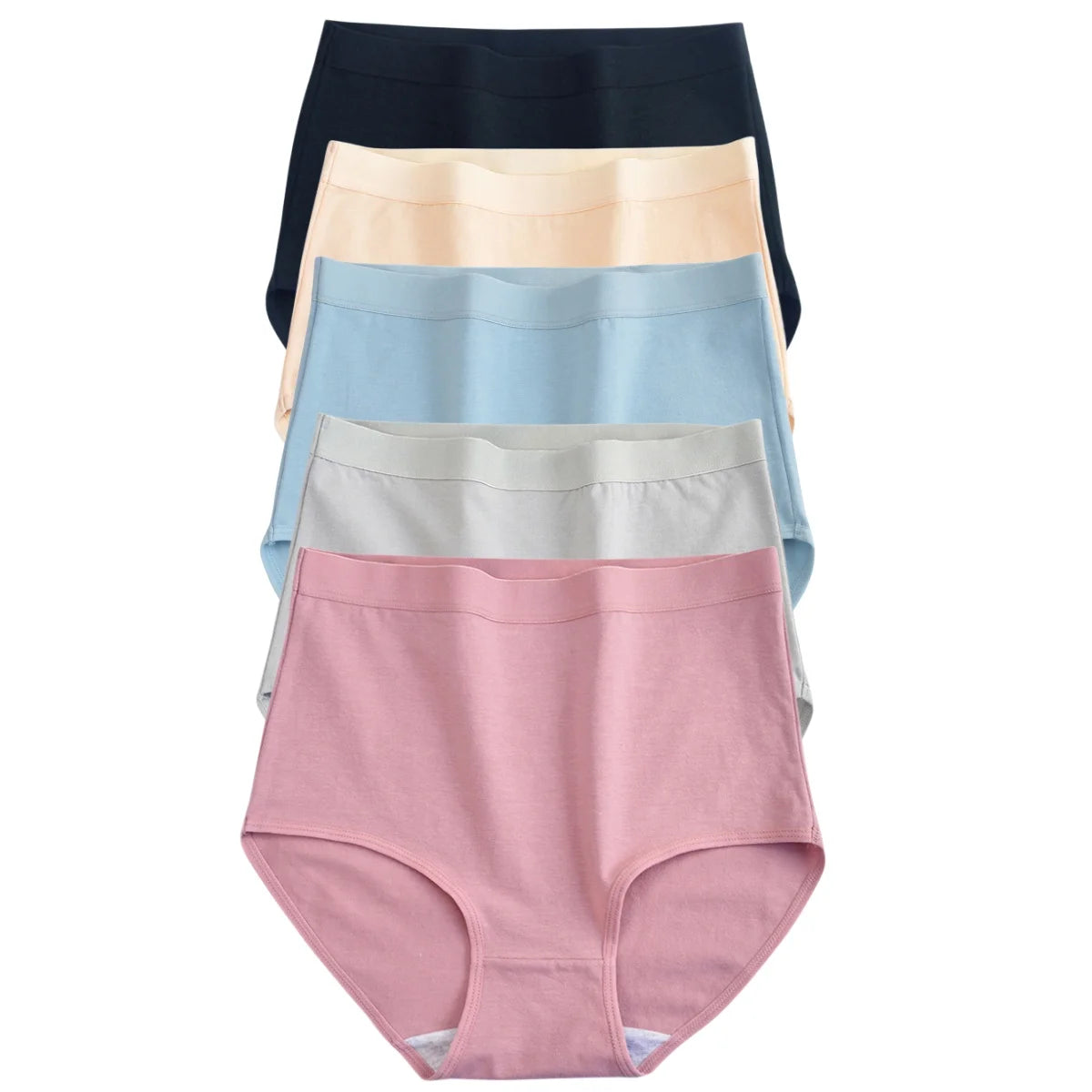 5Pcs/Set Women Cotton Panties High Waist Tummy Control Panties Solid Color Underwear Female Underpants Sexy Lingerie M-3XL