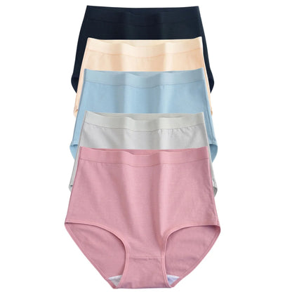 5Pcs/Set Women Cotton Panties High Waist Tummy Control Panties Solid Color Underwear Female Underpants Sexy Lingerie M-3XL
