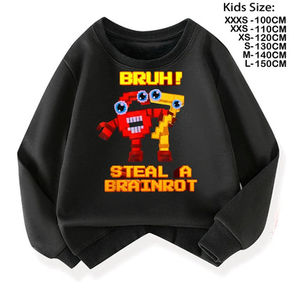 67 Six Seven for Childrens Steal A BrainRot Fashion Kids Hoodie Warm Sweatshirts Italian Brainrot Winter Clothing Cartoon Hoodie