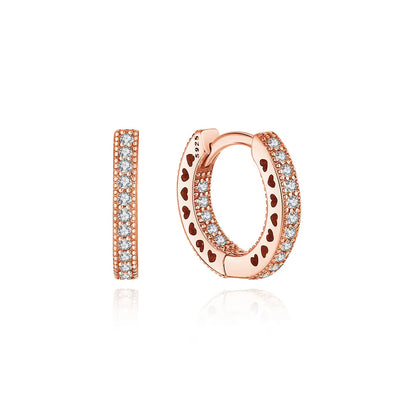 925 Sterling Silver Earrings – Crystal Zircon Studs With Rose Gold Heart & Bee Design